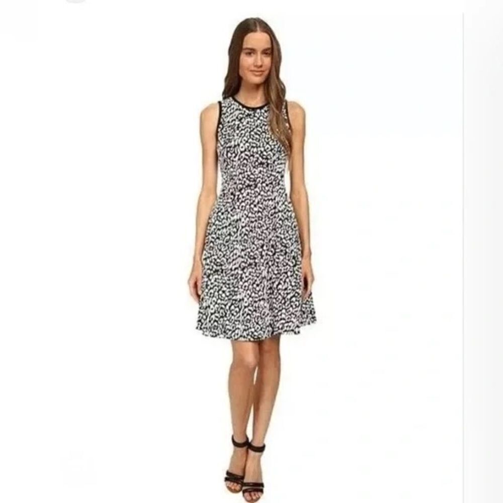 Kate Spade Black & White Leopard Print Textured Sleeveless Dress Size XL